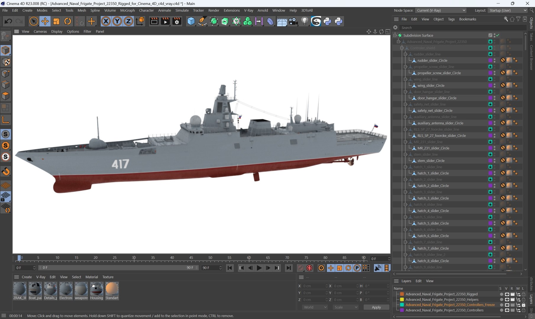 3D Advanced Naval Frigate Project 22350 Rigged For Cinema 4D ...