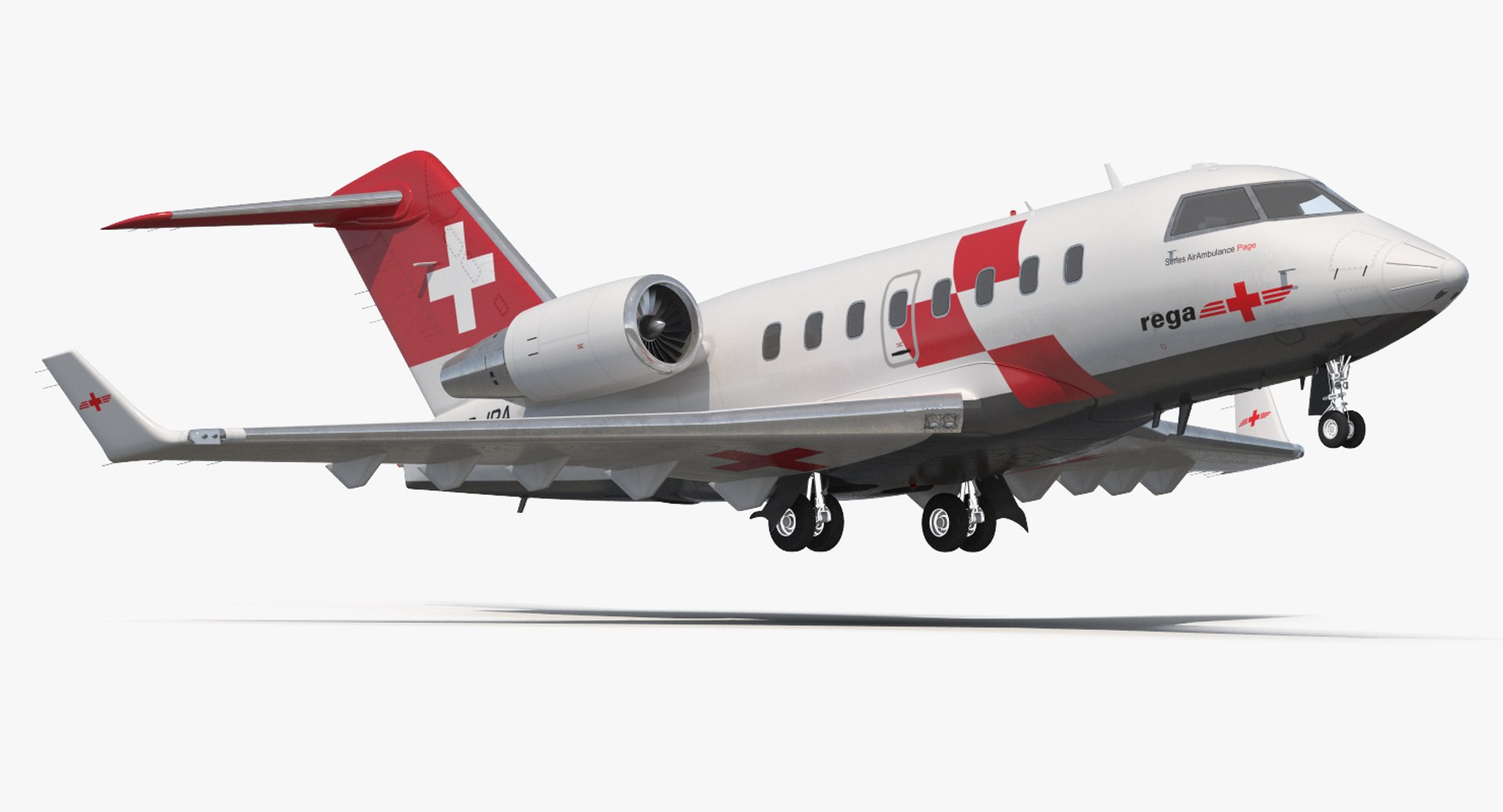 Swiss Air Ambulance Jet Bombardier Challenger 604 3D model preview