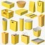 3D Yellow Containers Boxes Packages Bags Collection