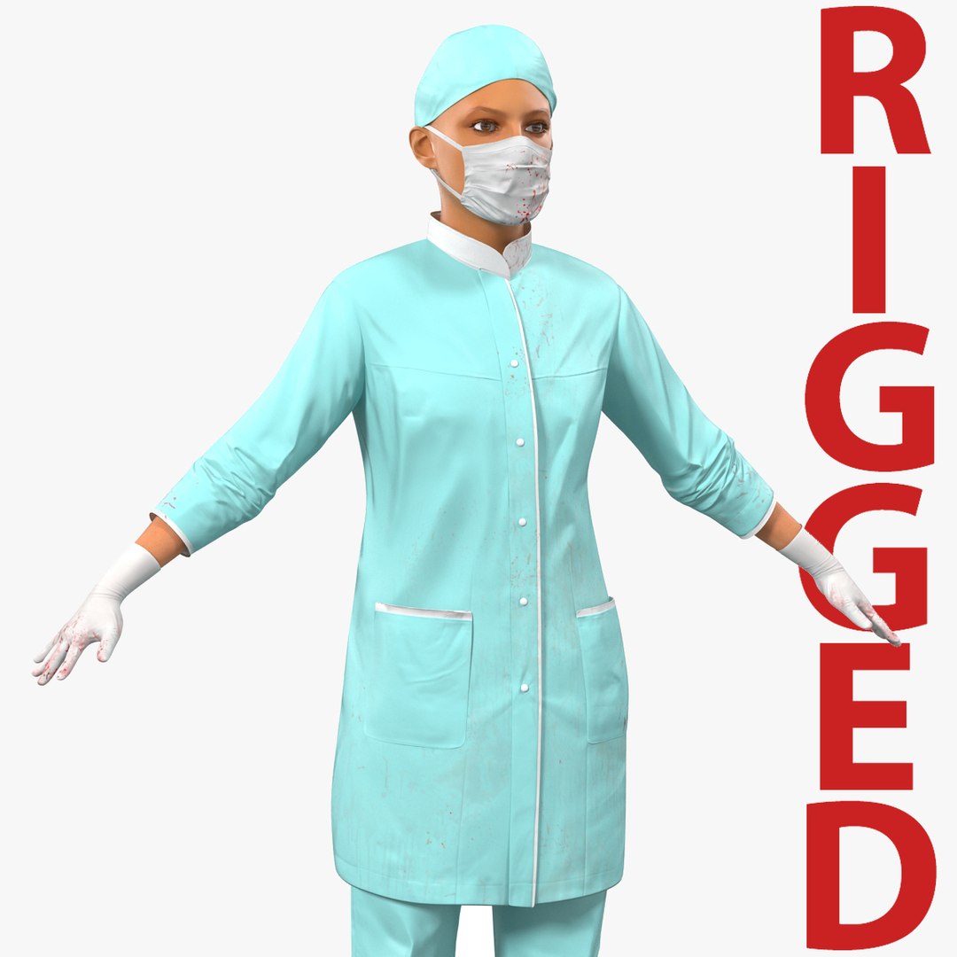 Female Surgeon Mediterranean with blood Rigged for Cinema 4D 3D model preview