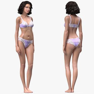Asian Woman in Lingerie Rigged for Cinema 4D model