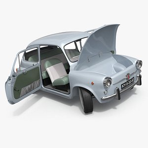 3D Fiat 600 Retro Coupe Light Blue Rigged model