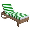 Modern Wooden Sun Lounger Geen Striped Cushion Outdoor Deck Chair Low Poly PBR