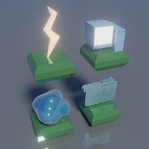 Icons on the theme of computer and weather 3D model