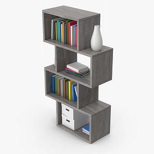 3D Bookcase With Books Gray