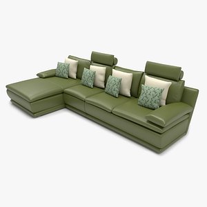 L shaped Leather Sofa Green
