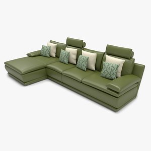 L shaped Leather Sofa Green