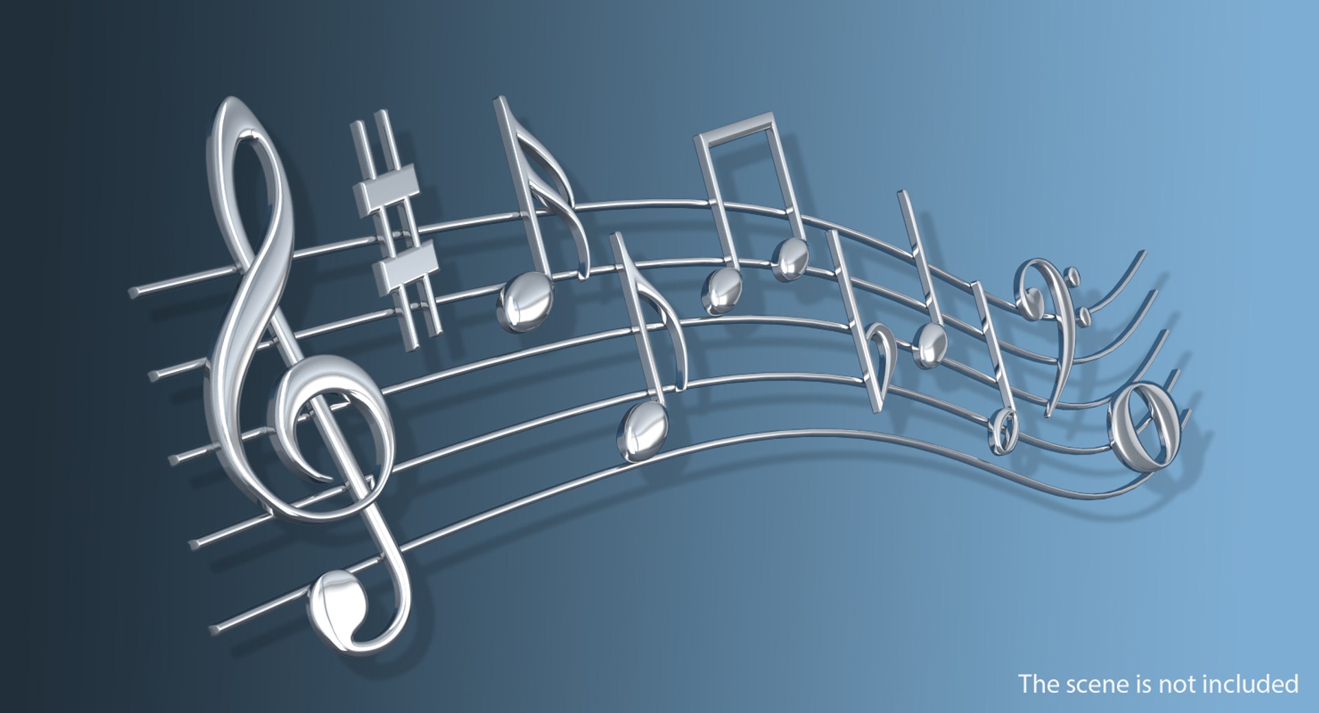 Silver Music Notes Waves 3D model preview