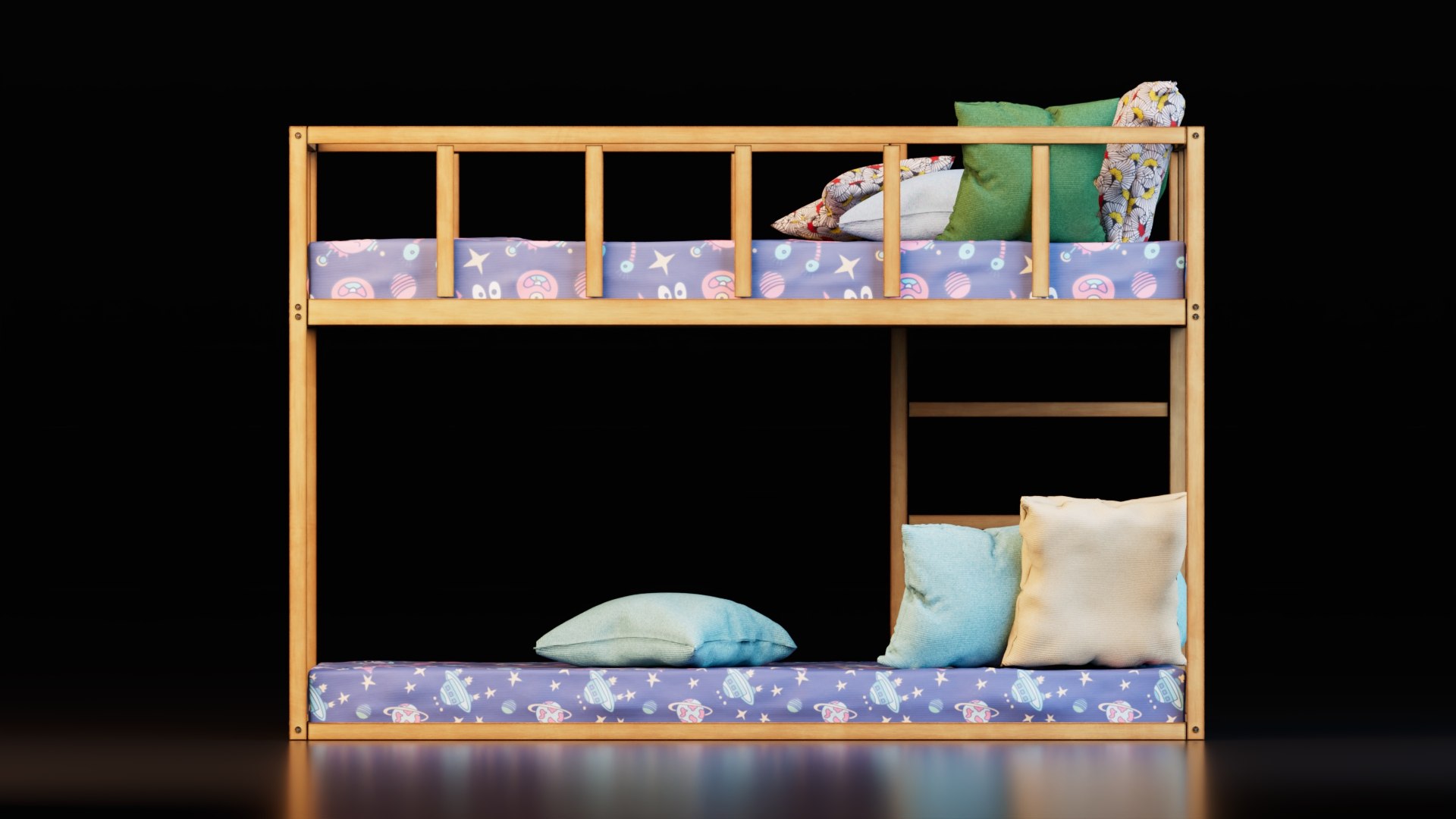 3D Kids Wooden Bunk Bed With Ladder Model - TurboSquid 2503361
