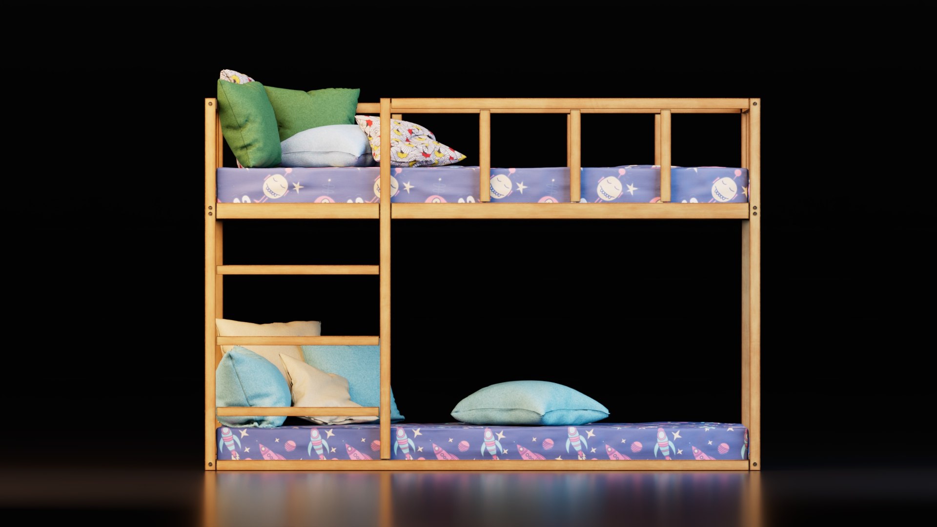 3D Kids Wooden Bunk Bed With Ladder Model - TurboSquid 2503361