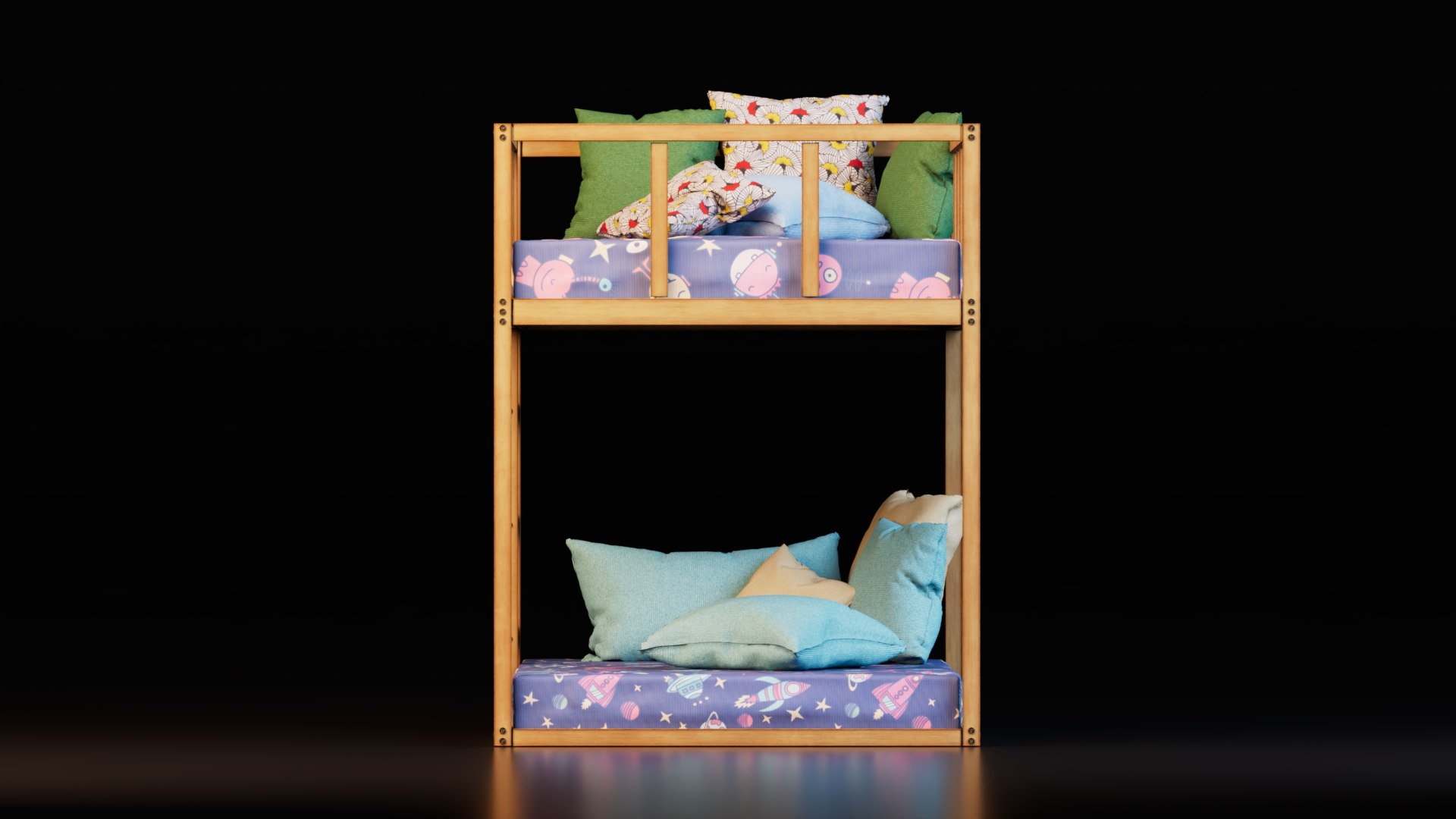 3D Kids Wooden Bunk Bed With Ladder Model - TurboSquid 2503361