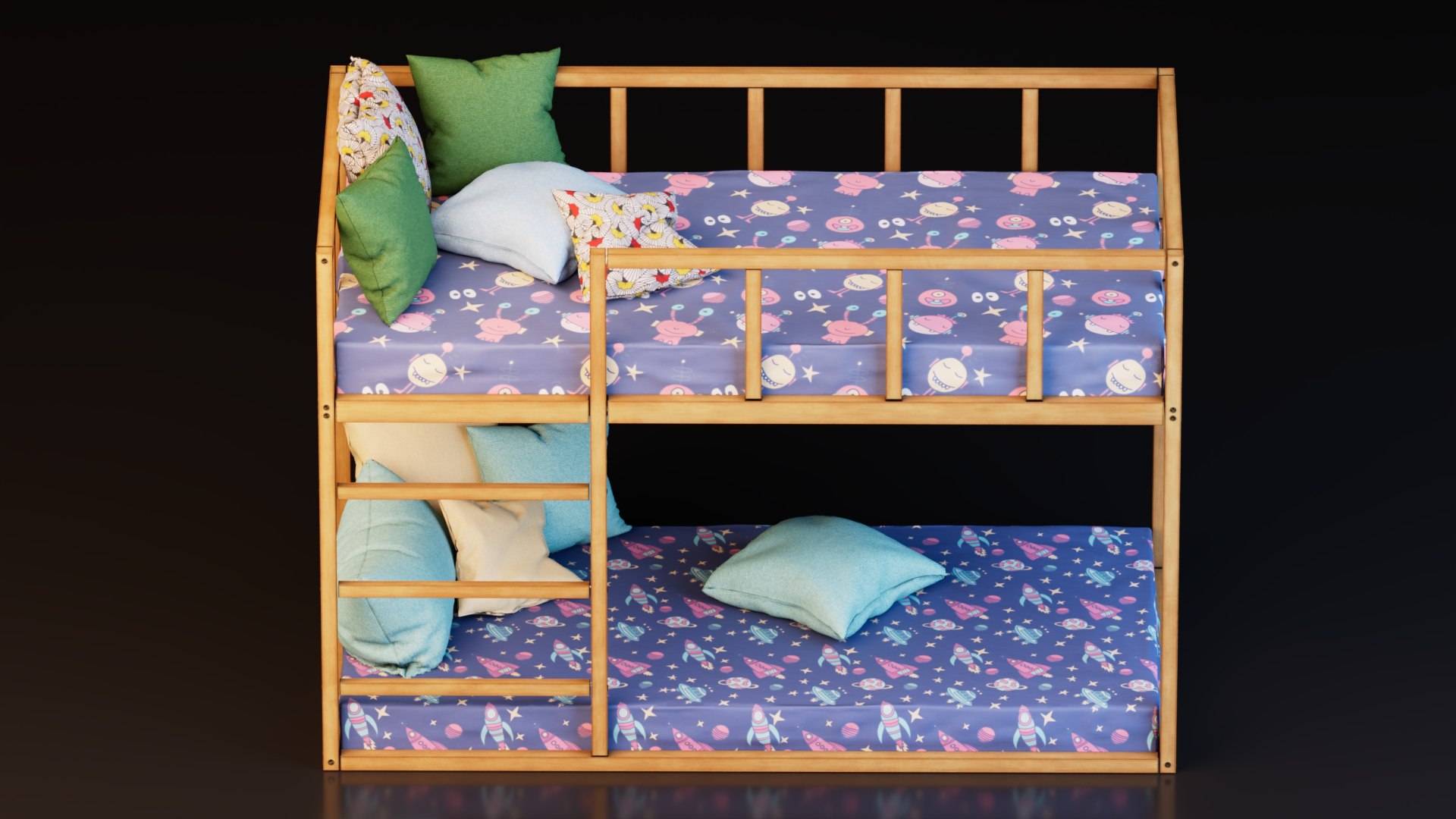 3D Kids Wooden Bunk Bed With Ladder Model - TurboSquid 2503361