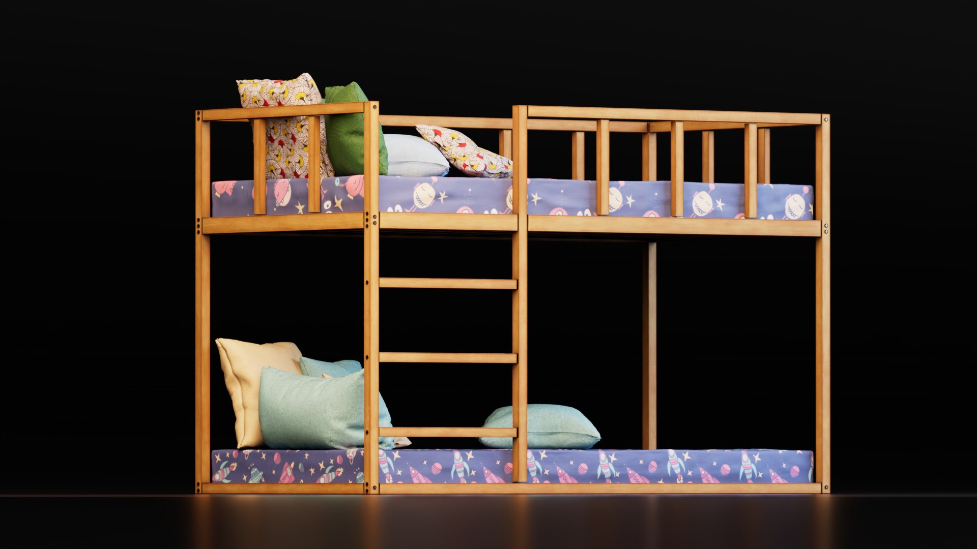 3D Kids Wooden Bunk Bed With Ladder Model - TurboSquid 2503361