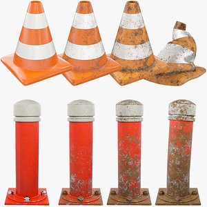 Road Safety Bollards and Cones Collection V1 3D model