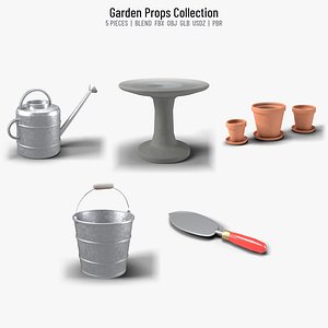 Garden Props Collection - 5 Pieces (Watering Can, Bird Bath, Pots, Bucket, Trowel)