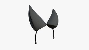 3D Furry Ears Tiara H09 Full Black - Headband Character Design