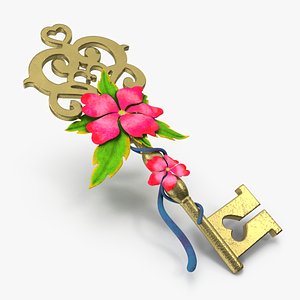 3D model flower key gold