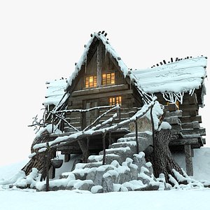 3d mountain hut snowy snow model