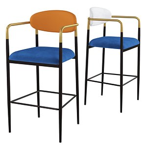 3D Velvet Upholstered Gold Bar Stool Mid-Century Counter Height Arm Chair