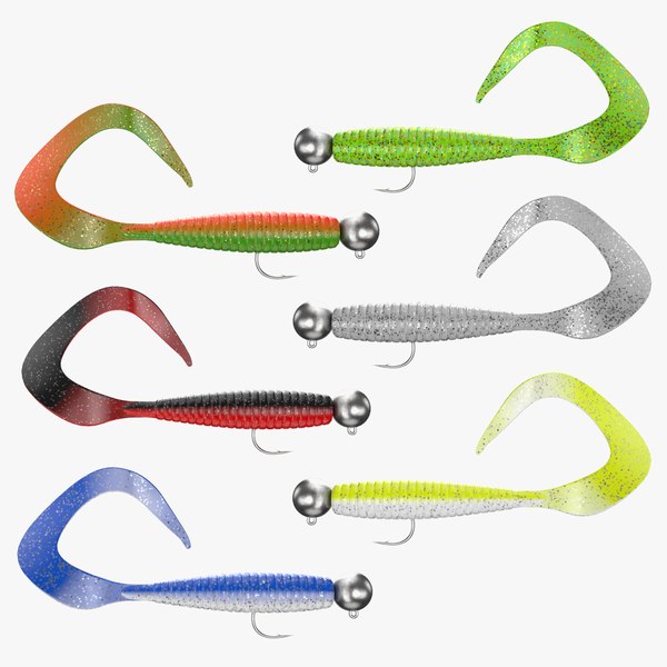 3D Curly Tail Fishing Lure Collection model