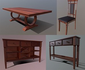3D diningroom set leather chair model