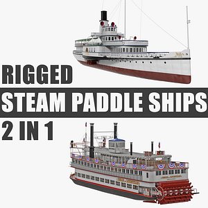 rigged steam paddle ships 3D model