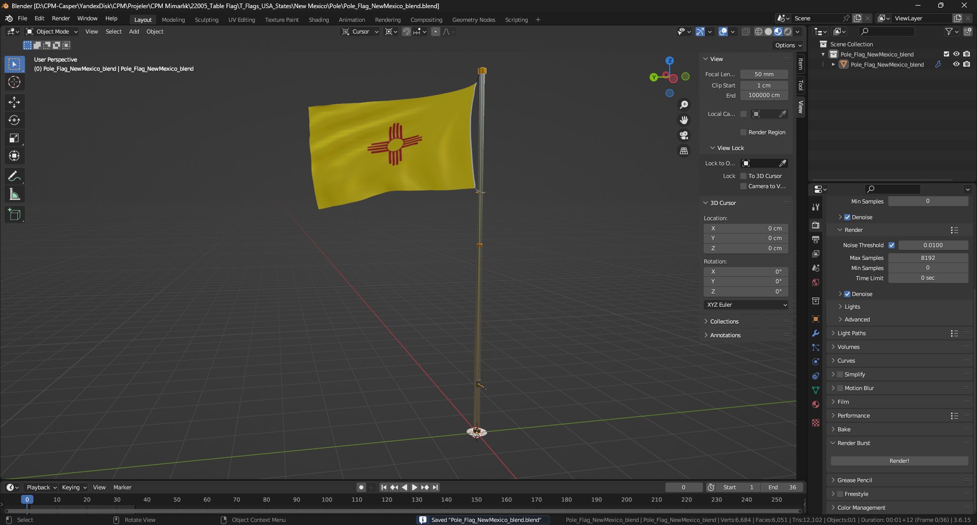 3D Model Pole Flag New Mexico - TurboSquid 2282675