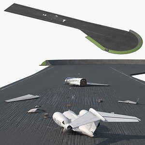 3D Crashed Business Jet on Runway