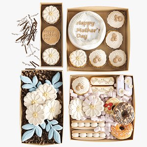 3D Gift box with cake desserts for New Year or Birthday model