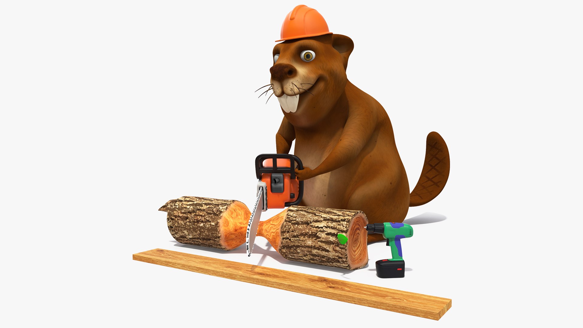 Cartoon Beaver with Tools Set Rigged for Modo 3D model preview