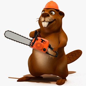 3D Cartoon Beaver with Tools Set Rigged for Modo