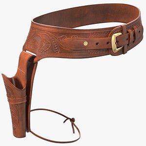 3D Western Gun Belt with Holster Leather Brown