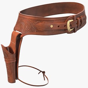 Western Gun Belt with Holster Leather Brown