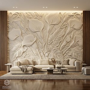 Modern Floral Relief Panel Wall Decor Set STL Mural CNC 313