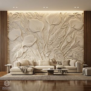 Modern Floral Relief Panel Wall Decor Set STL Mural CNC 313
