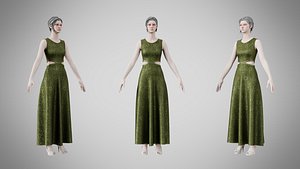 3D Dress 31 Olive Green Velvet With Design