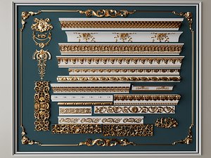 3D Baroque Gold Decorative Molding Collection model