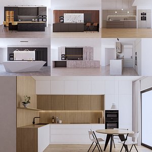 3D Modern Kitchen Collection created in Revit model