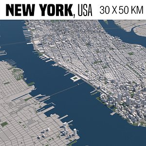 New York 30 x 50 km 3D City Map