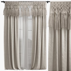 Linen Curtains with Macrame 3D model