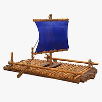 Wooden Survival Raft Sailboat Wooden Raft Game Ready 4K PBR 3D Model STEMCell