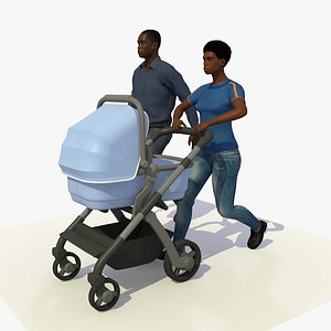 Afro Parents Walking With Baby and Pram