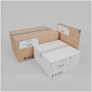 3D White and Standard Cardboard Box Trio &ndash; Rigged and Customizable model