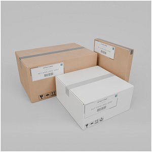 White and Standard Cardboard Box Trio – Rigged and Customizable