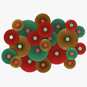 Green Red and Gold Paper Fans Decorations V4