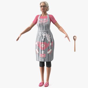 3D elderly woman kitchen apron