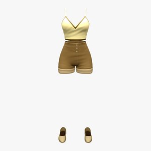3D Casual Summer Outfit Short Pants Top Shoes