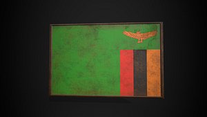 Old Picture Frame With Zambia  Flag - Game Ready PBR Low-poly 3D Model 3D model
