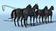 Four Black Horses in Breast Collar Harness 3D model