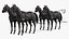 Four Black Horses in Breast Collar Harness 3D model